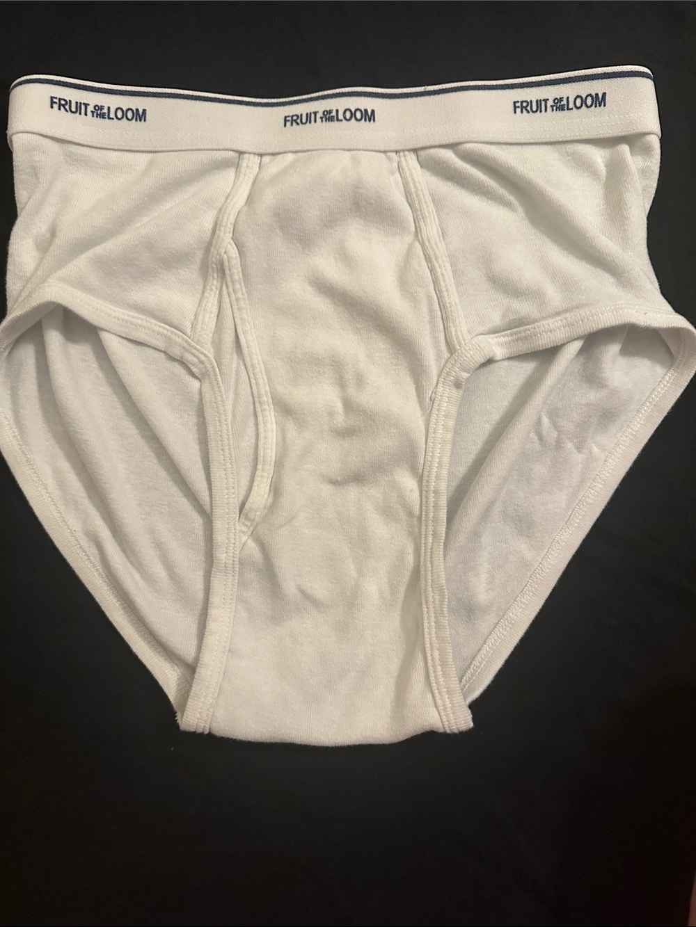 Fruit of the Loom White Men's Cotton Briefs with Navy Logo Waistband